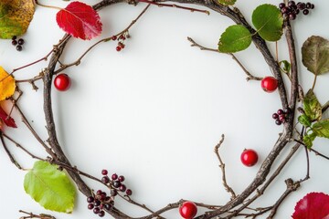 Aufkleber - A natural wreath made from branches, berries, and leaves for decoration or crafting