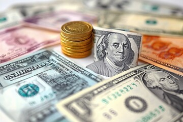 Poster - A stack of cash with a pile of coins next to it, perfect for financial or business-themed images