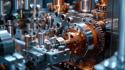 Poster - Gears turning and parts moving in perfect synchronization within a sophisticated piece of machinery, showcasing the intricacies of modern industrial automation