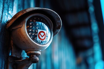 Poster - A close-up view of a camera mounted on a wall, suitable for use in an office or home setting