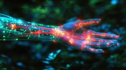 Poster - Artistic representation of an illuminated human arm displaying bones and veins