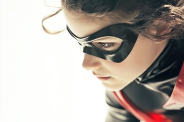 Poster - A young girl dressed in a black and red costume, possibly for a Halloween party or cosplay event