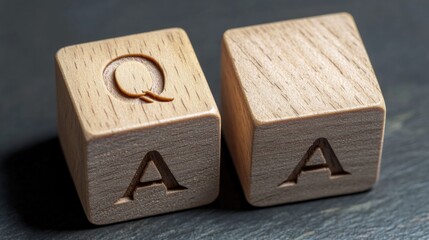 Poster - A pair of wooden learning blocks featuring the letter Q and an unknown letter for educational purposes