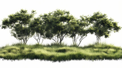 Wall Mural - Evergreen grass field in nature, meadow in springtime, tropical forest isolated on transparent background - png file, 3d rendering illustration for create and design or etc. Meadow. Illustration