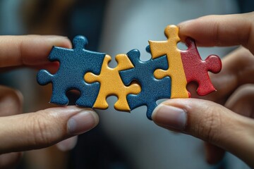 Poster - A person holding two pieces of a puzzle, waiting to be completed