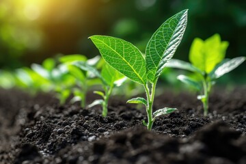 Aufkleber - A detailed view of a small plant growing out of the dirt, highlighting its delicate features