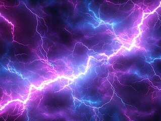 Aufkleber - Vibrant Electric Storm with Intense Lightning Strikes Illuminating a Dark and Mysterious Sky in Shades of Purple and Blue
