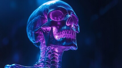 Poster - Futuristic view of a human skeleton illuminated with neon colors and advanced X-ray technology