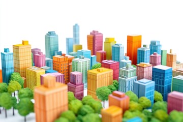 Poster - A group of urban buildings forming a cityscape, with different shapes and sizes