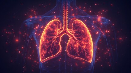 Poster - Detailed digital anatomical illustration showcasing human lungs with vibrant effects and colors
