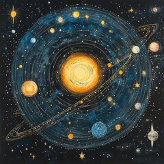 Wall Mural - exploring cosmic wonders solar system illustration space digital art dark environment aerial view as