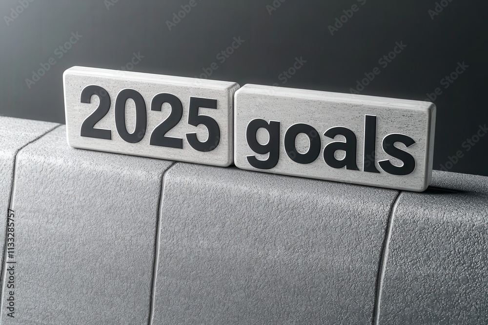 Two blocks display the text 2025 goals against a solid background, symbolizing the importance of planning and motivation for achieving future aspirations.