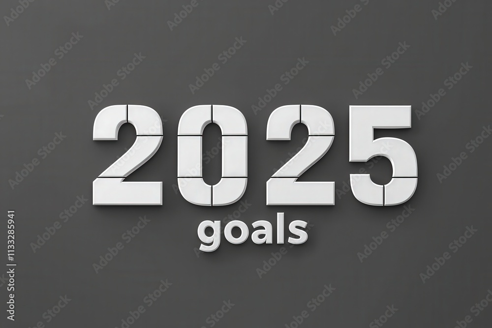 Visual representation of the year 2025 alongside the word goals, highlighting the importance of planning for the future. Focus on personal and professional aspirations enhances clarity.