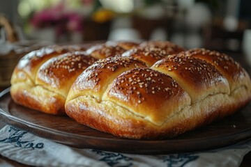 Poster - A plate filled with a variety of freshly baked bread, perfect for a café or bakery display