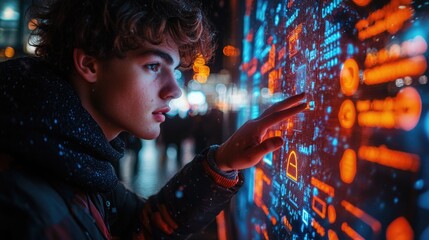 Aufkleber - A person examining digits on a digital display