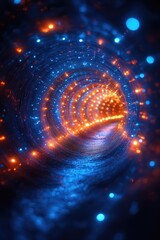 Poster - A spiral shape of blue and orange lights illuminates a dark space