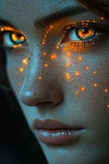 Poster - A close-up shot of a woman's face with an otherworldly glow emanating from her eyes