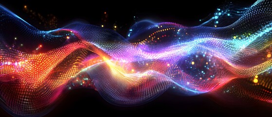 Poster - Vibrant Waves of Light and Color Flowing in Abstract Design for Dynamic Background and Digital Art Projects