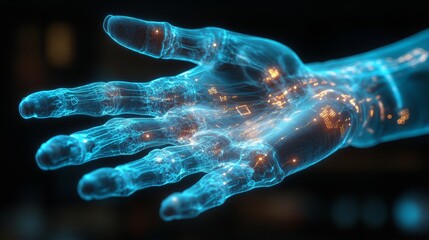 Poster - Intricate X-ray of human hands clasped together showcasing detailed structure and design