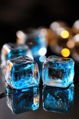 Poster - Close-up view of two ice cubes sitting on a table