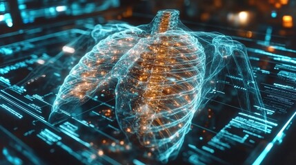 Poster - Highly detailed x-ray visualization of a human ribcage showcasing intricate anatomical structures
