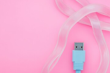 Poster - A blue USB cable plugged into a bright pink background
