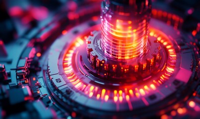 Poster - A close-up view of a futuristic, glowing technology component.