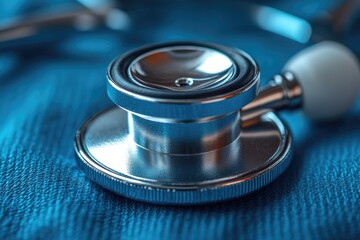 Aufkleber - A close-up shot of a stethoscope resting on a blue cloth