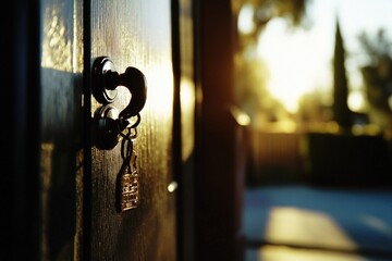 Poster - A close-up shot of a wooden door handle with intricate details