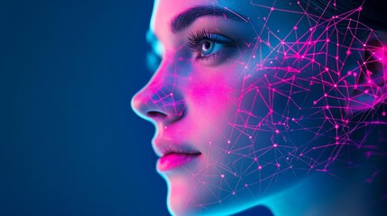 Poster - A digital representation of a woman's profile with vibrant, connected lines.