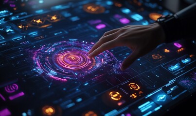 Poster - A futuristic interface showcasing data visualization and interaction.