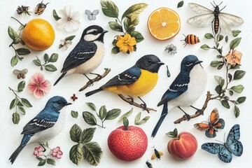 Poster - A group of birds are seated on the top of a tree branch, enjoying the view