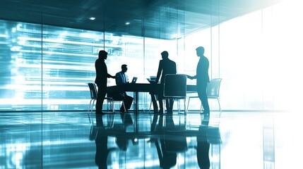 Poster - Businesspeople Silhouetted During a Modern Office Meeting