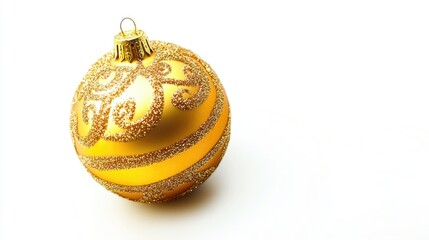 Poster - A single golden ornament sits on a white surface, perfect for decorating your holiday table or gift wrapping