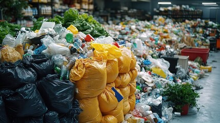 Poster - A large pile of garbage found in a store, possibly due to neglect or poor waste management
