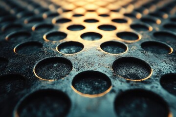 Poster - A detailed view of a metal grate with circular holes, suitable for industrial or architectural uses