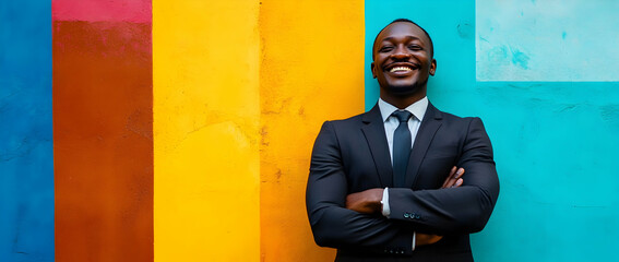 Wall Mural - Smiling leader radiating pride in front of their enterprise