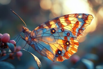 Poster - A close-up shot of a butterfly sitting on a leaf or stem, great for using in wildlife or nature photography