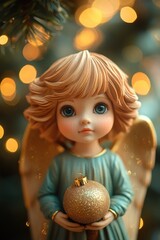 Poster - A small Christmas-themed figurine is holding an ornate decoration