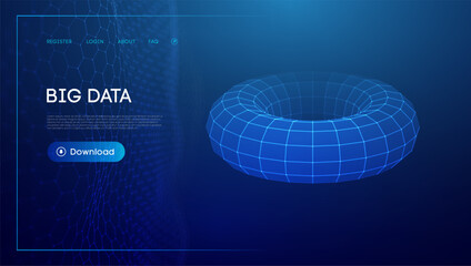 Poster - torus tech chain link. geometric background big data. vector perspective grid digital network. futur