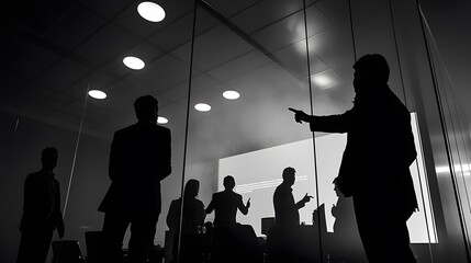 Poster - Silhouetted Businesspeople Meeting In Modern Office