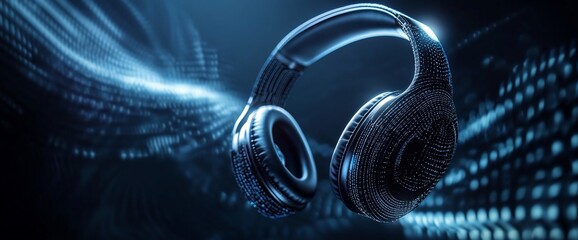 Poster - A pair of modern headphones with a digital background.