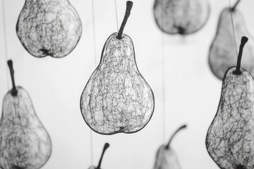 Poster - A bunch of pears hanging from a string, a common fruit display method
