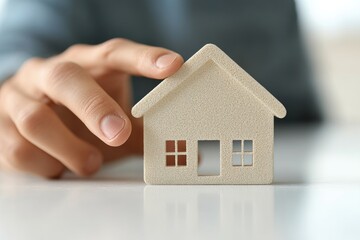 Aufkleber - A person holds a small scale model of a house, useful for illustrations on architecture, real estate or design concepts