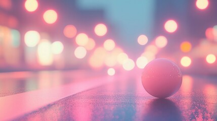 Wall Mural - Pink ball on street, blurred lights bokeh.