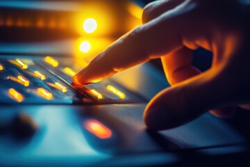 Poster - A close-up shot of a person's finger pressing keys on a keyboard
