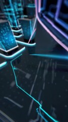 Poster - Exploring futuristic cityscapes with vibrant technology and digital elements