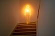 © Ева Поликарпова - A neon figure stands on a stairway, perfect for futuristic or sci-fi scenes