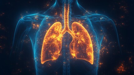 Poster - Digital x-ray visualization of human chest highlighting lung structures and functions