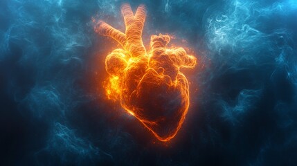 Poster - Artistic representation of a glowing human heart showcasing intricate design and color